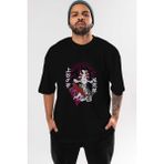 ankhisesKokushibo Demon Slayer Anime Ön Baskılı Siyah Oversize T-Shirt Erkek Kadın