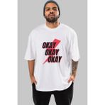 ankhisesOkay Ön Baskılı Beyaz Oversize T-Shirt Erkek Kadın Bisiklet Yaka