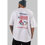 ankhisesPlumber Skater Arka Baskılı Beyaz Oversize T-Shirt Erkek Kadın Bisiklet Yaka