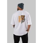 ankhisesSavage Brooklyn Yazılı Arka Baskılı Beyaz Oversize T-Shirt Erkek Kadın Bisiklet Yaka - M