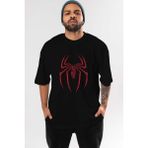 ankhisesSpiderman (1) Ön Baskılı Siyah Oversize T-Shirt Bisiklet Yaka Erkek Kadın