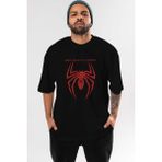 ankhisesSpiderman (11) Ön Baskılı Siyah Oversize T-Shirt Bisiklet Yaka Erkek Kadın