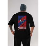 ankhisesSpiderman (13) Arka Baskılı Siyah Oversize T-Shirt Bisiklet Yaka Pamuk Erkek Kadın