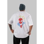 ankhisesSpiderman (18) Arka Baskılı Beyaz Oversize T-Shirt Bisiklet Yaka Pamuk Erkek Kadın