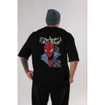 ankhisesSpiderman (18) Arka Baskılı Siyah Oversize T-Shirt Bisiklet Yaka Pamuk Erkek Kadın