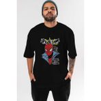 ankhisesSpiderman (18) Ön Baskılı Siyah Oversize T-Shirt Bisiklet Yaka Erkek Kadın
