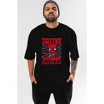 ankhisesSpiderman (20) Ön Baskılı Siyah Oversize T-Shirt Bisiklet Yaka Erkek Kadın