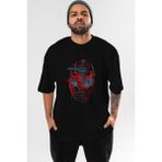 ankhisesSpiderman (21) Ön Baskılı Siyah Oversize T-Shirt Bisiklet Yaka Erkek Kadın