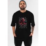 ankhisesSpiderman (27) Ön Baskılı Siyah Oversize T-Shirt Bisiklet Yaka Erkek Kadın - XL