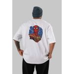 ankhisesSpiderman (29) Arka Baskılı Beyaz Oversize T-Shirt Bisiklet Yaka Pamuk Erkek Kadın