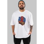 ankhisesSpiderman (29) Ön Baskılı Beyaz Oversize T-Shirt Bisiklet Yaka Erkek Kadın