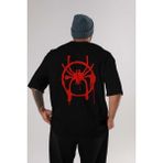 ankhisesSpiderman (32) Arka Baskılı Siyah Oversize T-Shirt Bisiklet Yaka Pamuk Erkek Kadın - XL