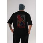 ankhisesSpiderman (8) Arka Baskılı Siyah Oversize T-Shirt Bisiklet Yaka Pamuk Erkek Kadın