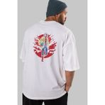 ankhisesSpıderman Arka Baskılı Beyaz Oversize T-Shirt Erkek Kadın Bisiklet Yaka - XL