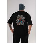ankhisesSpiderman Arka Baskılı Siyah Oversize T-Shirt Bisiklet Yaka Pamuk Erkek Kadın - XL