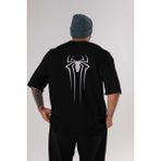 ankhisesSpiderman Arka Baskılı Siyah Oversize T-Shirt Erkek Kadın Bisiklet Yaka - XL