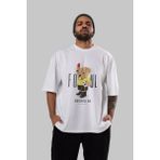 ankhisesTeddy Bear Kırmızı Kart Ön Baskılı Beyaz Oversize T-Shirt Erkek Kadın Bisiklet Yaka - XL