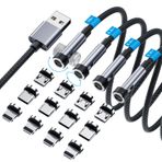 Ankndo 540 ° Döndürme Manyetik Şarj Kablosu, 3'ü 1 Arada Manyetik Telefon Şarj Cihazı [4'lü Paket, 3 ft/3 ft/6ft/10 ft] 3A Hızlı Şarj Kablosu Desteği Veri Aktarımı USB Mıknatıs Şarj Kablosu i-P/Micro USB/Tip