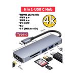 ANKTEK 6 Çıkışlı Çoğaltıcı Dönüştürücü 6 in 1 Type-C Hub Tel PC Tablet 4K HDMİ SD TF Kart USB3.0/2.0