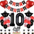 Anlgdi Deko 10. doğum günü kızı, pasta dekorasyonu, doğum günü, 10 yaşında kızlar, kırmızı siyah doğum günü dekorasyonu, balon 10. doğum günü erkek çocuk, folyo balon 10 doğum günü erkek çocuk