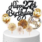 Anlgdi Pasta dekorasyonu Happy Birthday dekorasyon pasta süsü 27. doğum günü eşi, kek süsü Happy 27. doğum günü için siyah altın, pasta dekorasyonu 27 yaş pasta pasta dekorasyonu doğum günü pastası