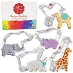 Ann Clark kurabiye kesiciler, hayvanat bahçesi hayvanları, 5 parçalı set, fil, zürafa, su aygırı, buz hop, maymun, ABD kalaylı çelik