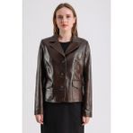 Anna Kadın Kahverengi Deri Blazer Ceket - 4XL