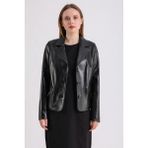 Anna Kadın Siyah Deri Blazer Ceket - 3XL