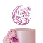 ANNATZQ Kız Bebek Doğum Günü Partisi Dekoru, Moon One Cake Topper, Parıltılı Ay ve Yıldız Baby Shower Parti Dekorasyon Malzemeleri için Pembe Pırıltılı Küçük Yıldız Pasta Süsü