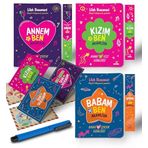 Anne - Baba - Kız Aramızda Ayraç Kartpostal Kişiye Özel Kalem - Mavi