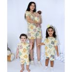 Anne Bebek Pijama Takımı Kombin Sarı Haribo Desen Kısakol Şort (Tek Tek Satılmaktadır) - XL