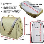 Anne Bebek Tasarımı 2’si 1 Arada Çantalı Taşınabilir %100 Pamuklu Anne Yanı Bebek Yatağı Babynest Bebek Reflü Yatağı 45X90 cm - Sarı - Gri