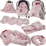 Anne Bebek Tasarımı Babynest Puset Içi Set Araba Minderi Emzirme Örtüsü ve Minderi Beşik Içi Nevresim Takımı 15 Li Set - Kırmızı - Beyaz