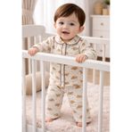 anne dokunuşu gibi KUZUM BEBE 2 Li Çıtçıtlı Fitilli Kumaş Bulutlu Kız Erkek Bebek Çocuk Alt Üst Pijama Takımı