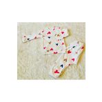 anne dokunuşu gibi KUZUM BEBE Pembe Kalpli Love Organik Omuzdan Çıtçıtlı 2’li Fitilli Kumaş Kız Bebek Çocuk Alt Üst Pijama Takımı