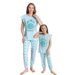 Anne Kız Kombin Desenli Viskon Fırfır Kollu Pijama Takımı (ANNE KIZ AYRI SATILIR), Mavi, 8-9 Yaş