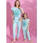 Anne Kız Kombin Desenli Viskon Fırfır Kollu Pijama Takımı (ANNE KIZ AYRI SATILIR)
