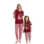 Anne Kız Kombin Desenli Viskon Kısa Kollu Pijama Takımı (ANNE KIZ AYRI SATILIR), Bordo, 8-9 Yaş