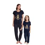 Anne Kız Kombin Desenli Viskon Kısa Kollu Pijama Takımı (ANNE KIZ AYRI SATILIR), Lacivert, 6-7 Yaş