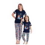 Anne Kız Kombin Desenli Viskon Kısa Kollu Pijama Takımı (ANNE KIZ AYRI SATILIR), Mavi, 12-13 Yaş