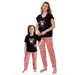 Anne Kız Kombin Desenli Viskon Kısa Kollu Pijama Takımı (ANNE KIZ AYRI SATILIR), Siyah, 4-5 Yaş