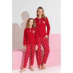 Anne-Kız Kombin Yapılabilir Uzun Kollu Interlok Aile Bağı Pijama TAKIMI-3198 - Kırmızı - 12 - 13 Yaş