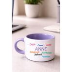 Anne ve Özellikleri Baskılı Anneler Gününe Özel Hediyelik Beyaz ve Renkli Oval Kulplu Mini Çay Fincanı Kupa, GKMK2607-MR