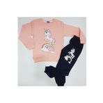 AnneBebe Kız Çocuk Somon Renk Pony Unicorn desenli %100 pamuk Ev Giyim Alt üst Pijama Takımı
