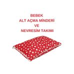 annebebektasarım %100 Pamuklu Kırmızı Yıldızlı Kumaş Bebek Alt Açma Minderi Ve Beşik Içi Nevresim Takımı