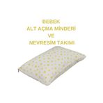 annebebektasarım %100 Pamuklu Sarı Yıldızlı Kumaş Bebek Alt Açma Minderi ve Beşik İçi Nevresim Takımı