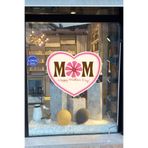 Anneler Günü Cam Vitrin Sticker, MOM Happy Mother's Day Kalp Desenli Çıkartma, Pembe Çiçek Motifli Mağaza Virin Dekorasyonu