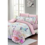 Anneler Günü Çift Kişilik Nevresim Takımı Özel Dokuma Pamuk Saten Colorful Butterflies