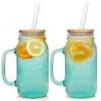 ANOTION Saplı Mason Kavanoz - Renkli İçme Bardakları Kapaklı ve Pipetli Renkli Cam Bardaklar Renkli Bardaklar 2'li Mason Kavanoz İçme Seti Buzlu Kahve Fincanları Bardaklar Smoothie Su Şişeleri