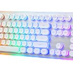 ANSWK Daktilo Tarzı Klavye USB Kablolu Gökkuşağı LED Arkadan Aydınlatmalı, Metal Panel, Sessiz Yuvarlak Tuşlar, 25 Tuşlu Anti-Gölgelenme, Dökülmeye Dayanıklı, Retro Membran 104 Tuş, Ofis/Oyun için,
